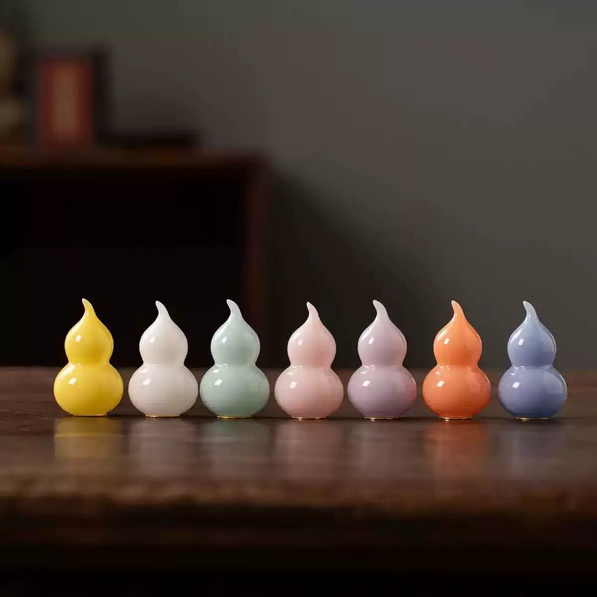 七彩葫芦璞玉瓷小摆件办公室桌面创意小茶宠福禄平安吉祥挂件批发