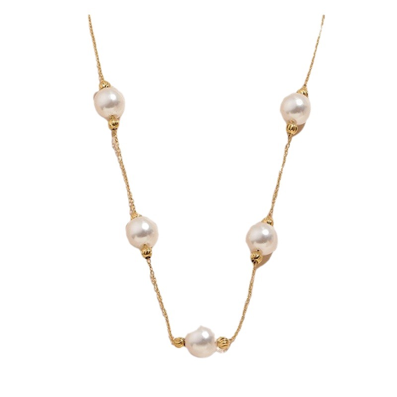 Cruz-frontera exquisita perla bola de acero collar de acero de titanio nicho femenino joyería de acero inoxidable Luz de lujo todo partido colgante fabricante