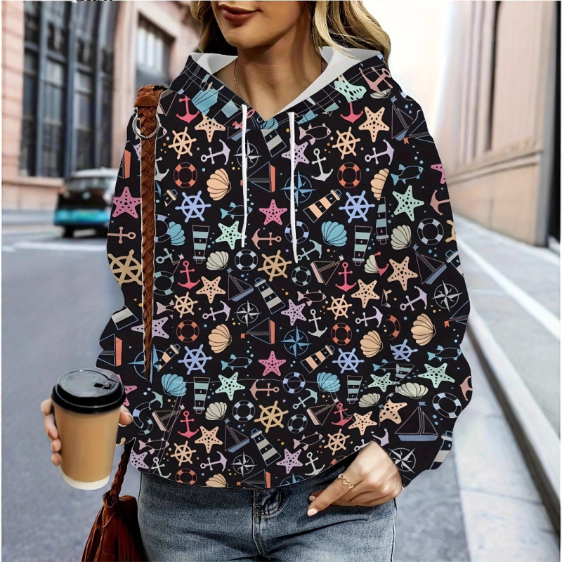 Sunflower Cross-Border Clothing Women's New Casual Hooded Sweatshirt Retro 3D Checkered Print Long-Sleeved Clothing