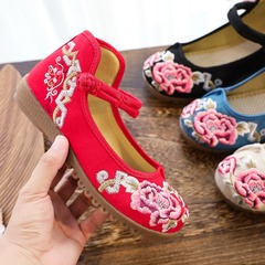 Flat shoes, loose wide feet women's shoes with rubber soles, middle-aged and elderly mother's embroidered cloth shoes, single shoes