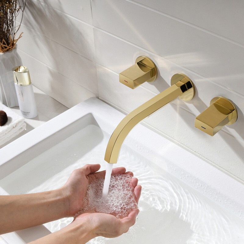 Bathroom Three-hole Basin Separates Basin Faucet European Style 8inch All Copper Hot and Cold Faucet under Counter Basin Faucet