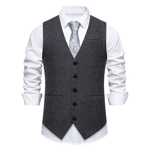 Cross-border European code men's herringbone fabric suit vest for men, business casual retro single-breasted herringbone pattern vest and jacket