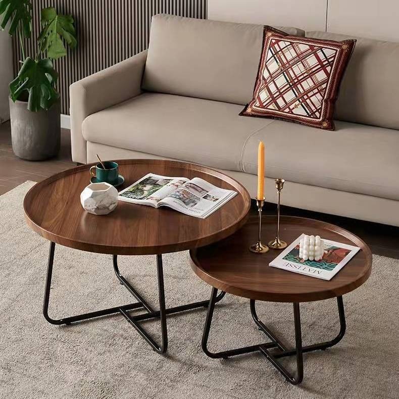 Walnut-Colored Tea Table, Italian-Style Minimalist Light Luxury High-End Round Side Table Set, Living Room Trendy Wholesale Household Coffee Table