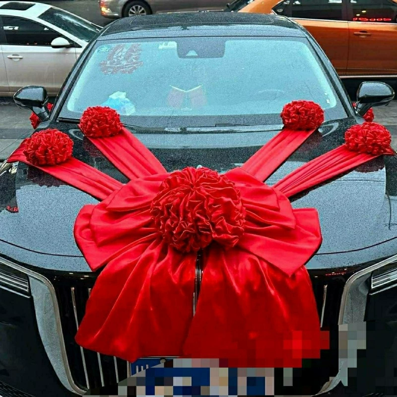 Свадебный автомобильный набор украшений на боковой стороне машины: большая красная сетчатая роза, цветочная композиция из шаров для украшения свадебного автомобиля