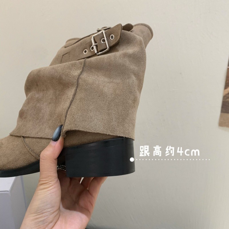 粗跟皮带扣裤管靴女2025秋冬新款时装靴韩版厚底增高绒面短筒女靴|undefined