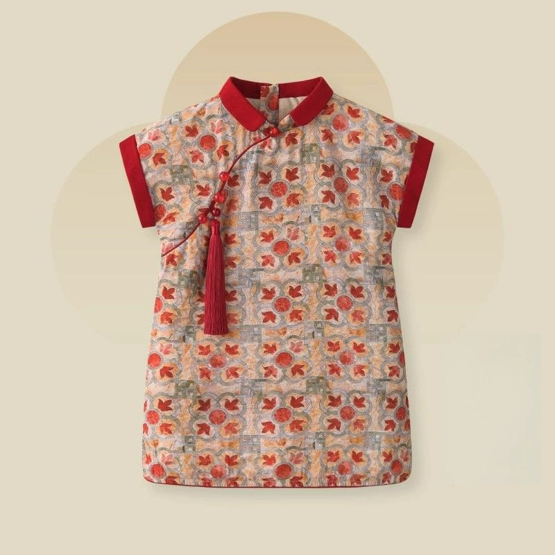 Классическое детское платье Cheongsam, красное, для годовалого ребенка, в китайском стиле, лето 2025, новое элегантное платье в национальном стиле в китайском стиле для маленькой девочки