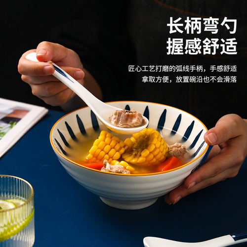 Wholesale Japanese tableware ceramic long handle spoon noodle bowl spoon medium spoon