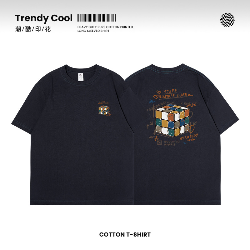 Creative Printing Cotton Men's Short-sleeved 2025 New Fashion Brand Heavy 230g Casual Loose Men's Half-sleeved T-shirt