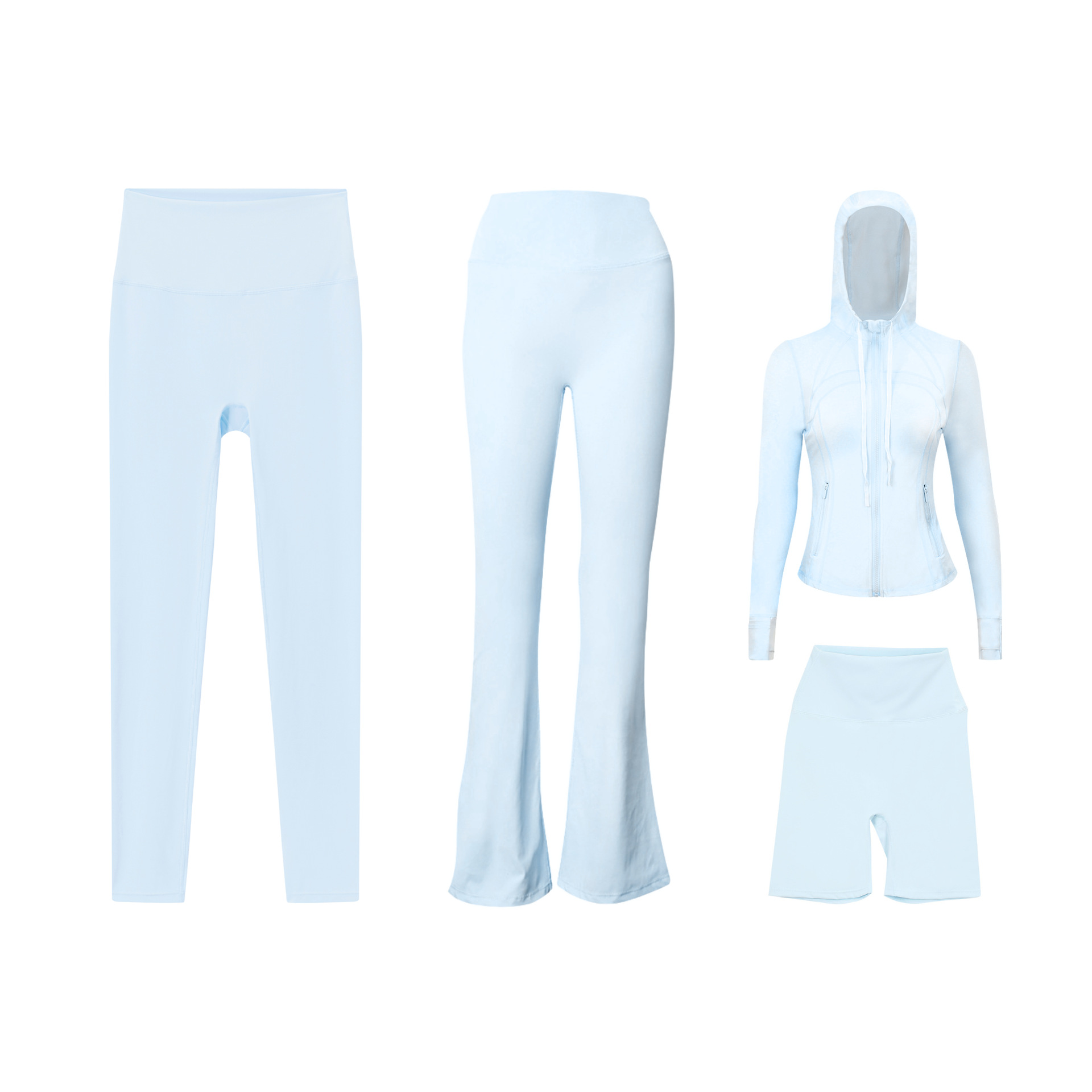 Dames sport set 4-delig met capuchonjas flared en capri broek_voghion.com