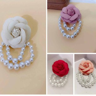 Chanel Style Corsage Korean Style Retro Exquisite Black and White Camellia Brooch Pearl Beaded Pin Bracelet Dual-Use