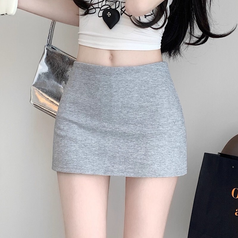 Trendy Slim-Fit Summer Mini Skirt for Petite Women, Anti-Exposure A-Line Short Skirt, Gray Low-Waist Sports Bodycon Skirt