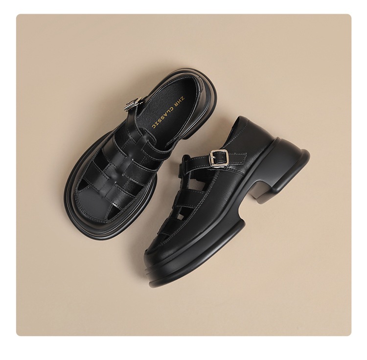 Dép sandal La Mã nữ đế dày da thật bít mũi — BK153 màu đen chi tiết 21