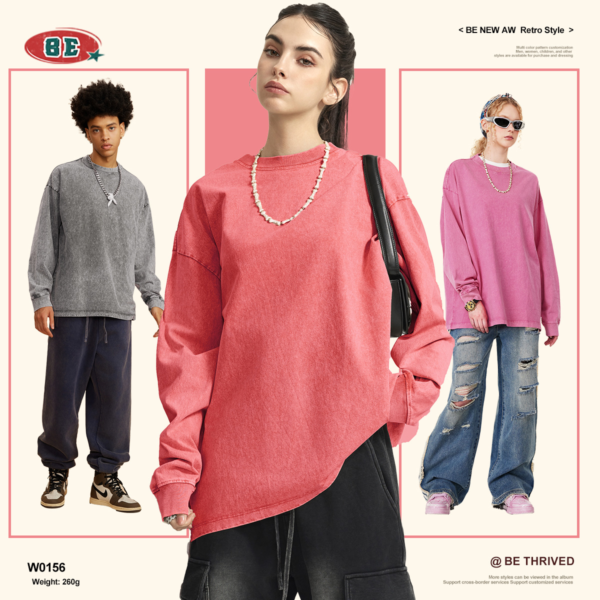 Be customizado| 2025 otoño y invierno marcas de moda estadounidenses digitales de impresión directa de inyección de manga larga camiseta de comercio exterior personalizada transfronteriza