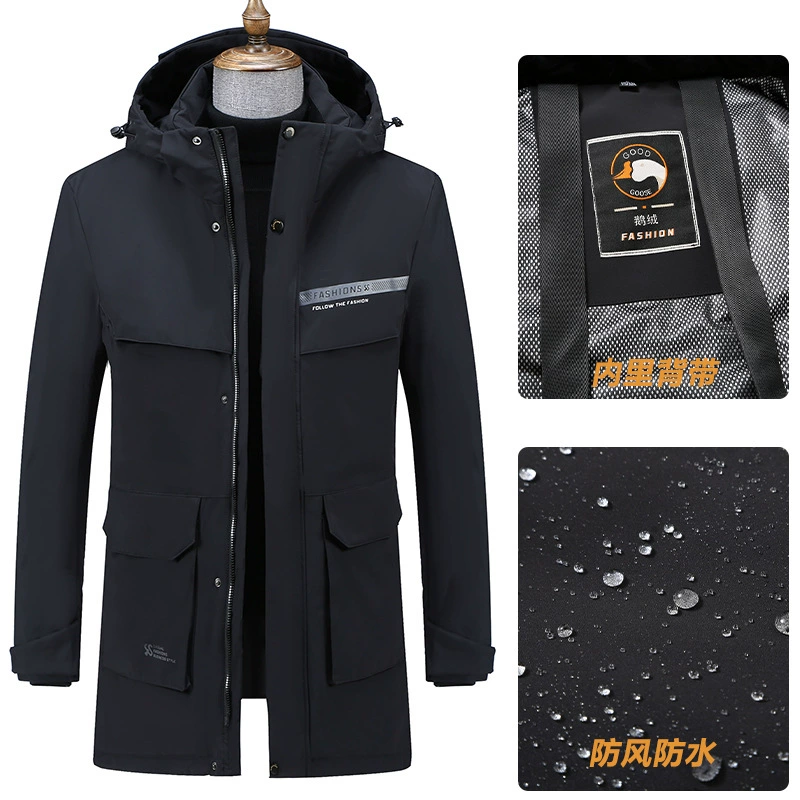 Новое пальто бизнес гусиный пух средней длины папа носить рабочую одежду пожилых пуховик мужчины утолщенные Старый Дедушка носить