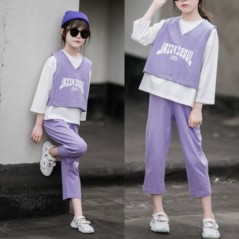Niñas traje 2023 nueva primavera niños aire sudadera camiseta pantalones moda primavera y otoño casual dos conjuntos
