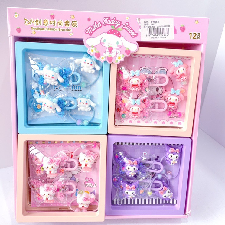 Dulce sutiiy gato cabello clip cuerda conjunto de pulseras para niños niñas vestidos de dibujos animados tocado regalos de vacaciones lotes
