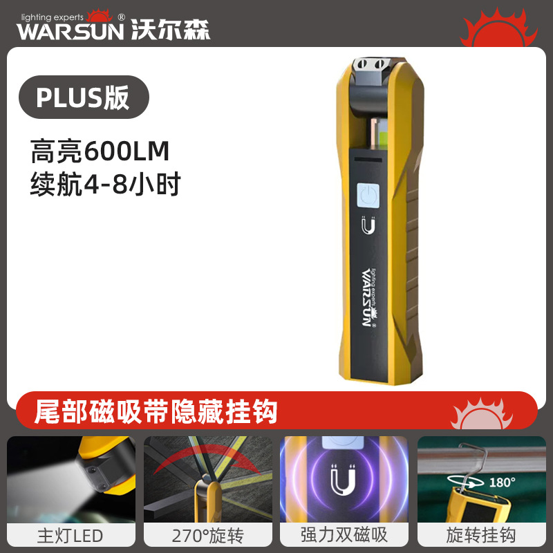 Linterna de trabajo Wolsun X303: potente linterna LED magnética para reparación de automóviles, superbrillante, con función de carga