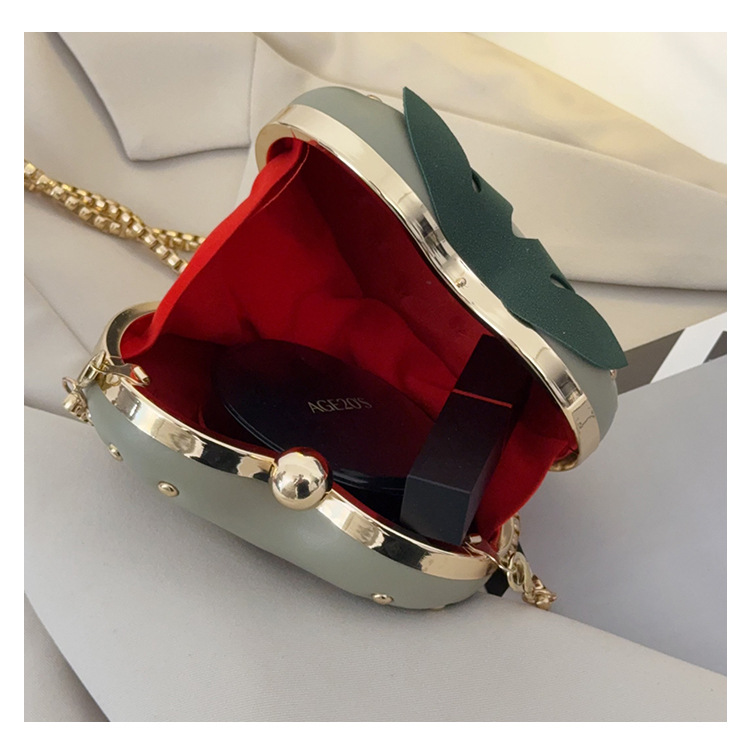 Medium Size Women's Medium Pu Leather Strawberry Cute Rivet Round Clasp Frame Crossbody Bag