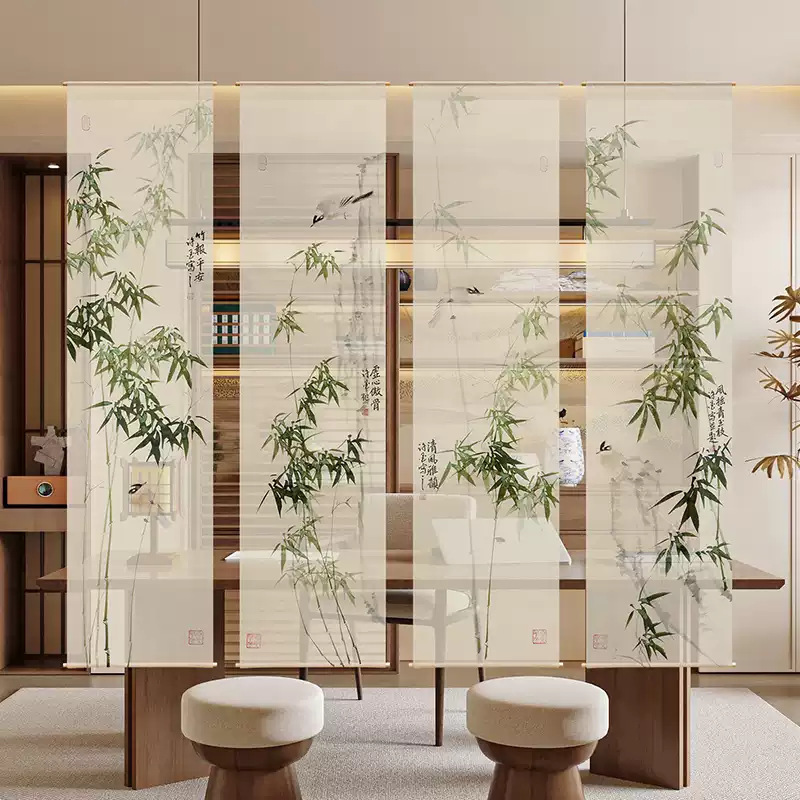 Customized Ancient-Style Bamboo Gauze Hanging Curtain for Tea Room Background, Chinese-Style Scene Arrangement, Entrance Screen, Partition Curtain