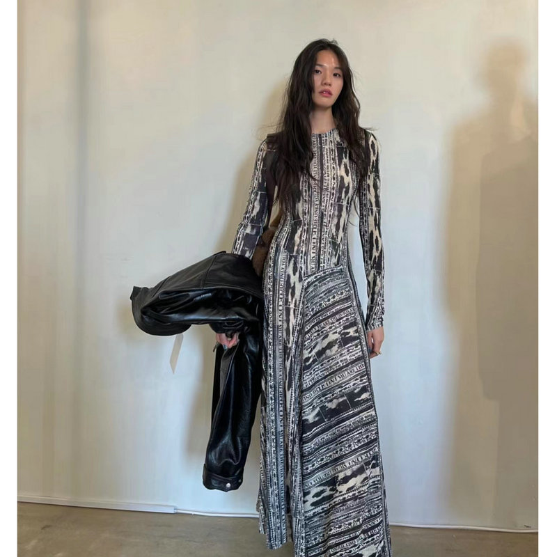 Enk Positioning Print Designer Dress Women's Popular New Slim Fit Letter Print Splicing Long Skirt Enk Positioning Print Designer Dress Women's Popular New Slim Fit Letter Print Splicing Long Skirt