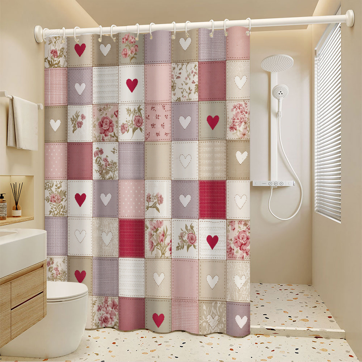 Cross-border Valentine's Day Romantic Shower Waterproof And Mold-Proof, No-Drill Bathroom Partition Cur, Hanging_voghion.com
