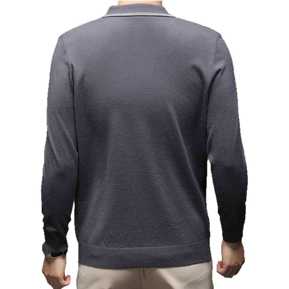 Camisas de punto de manga larga de tijeras de moda de hombre otoño y invierno con solapa simple chaqueta casual camiseta de base sólida suéter