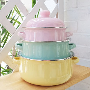 Thickened Candy Color Enamel Soup Pot 16cm18cm20cm Stew Pot Soup Pot Small Hot Pot Three-piece Enamel Pot with Lid