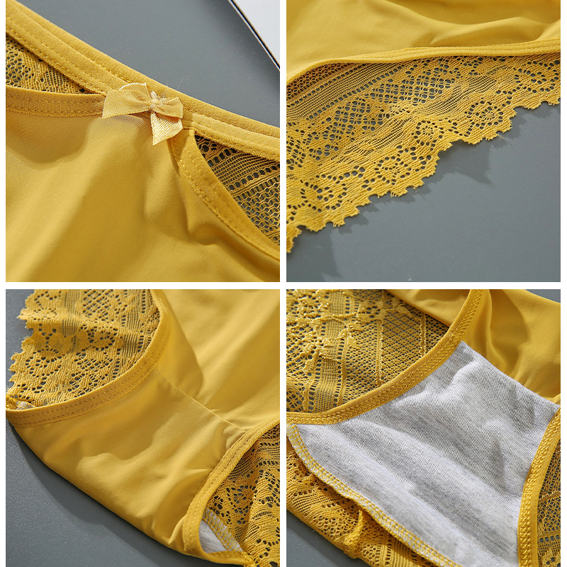 Solid Color Seamless Quick Dry Lace Mid Waist Briefs Panties display picture 2