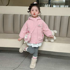 女童外套秋冬款2025新款儿童加绒加厚深秋季连帽洋气女宝宝外套潮