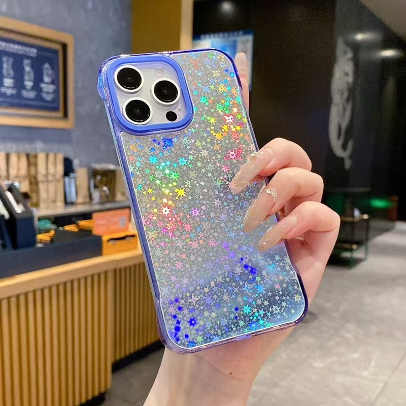 适用iphone16promax韩风金箔星闪手机壳苹果15无边框新款保护套女|undefined
