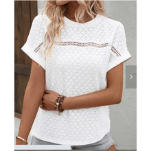 2023亚马逊ebay独立站欧美夏季纯色短袖镂空休闲衬衫跨境现货蕾丝