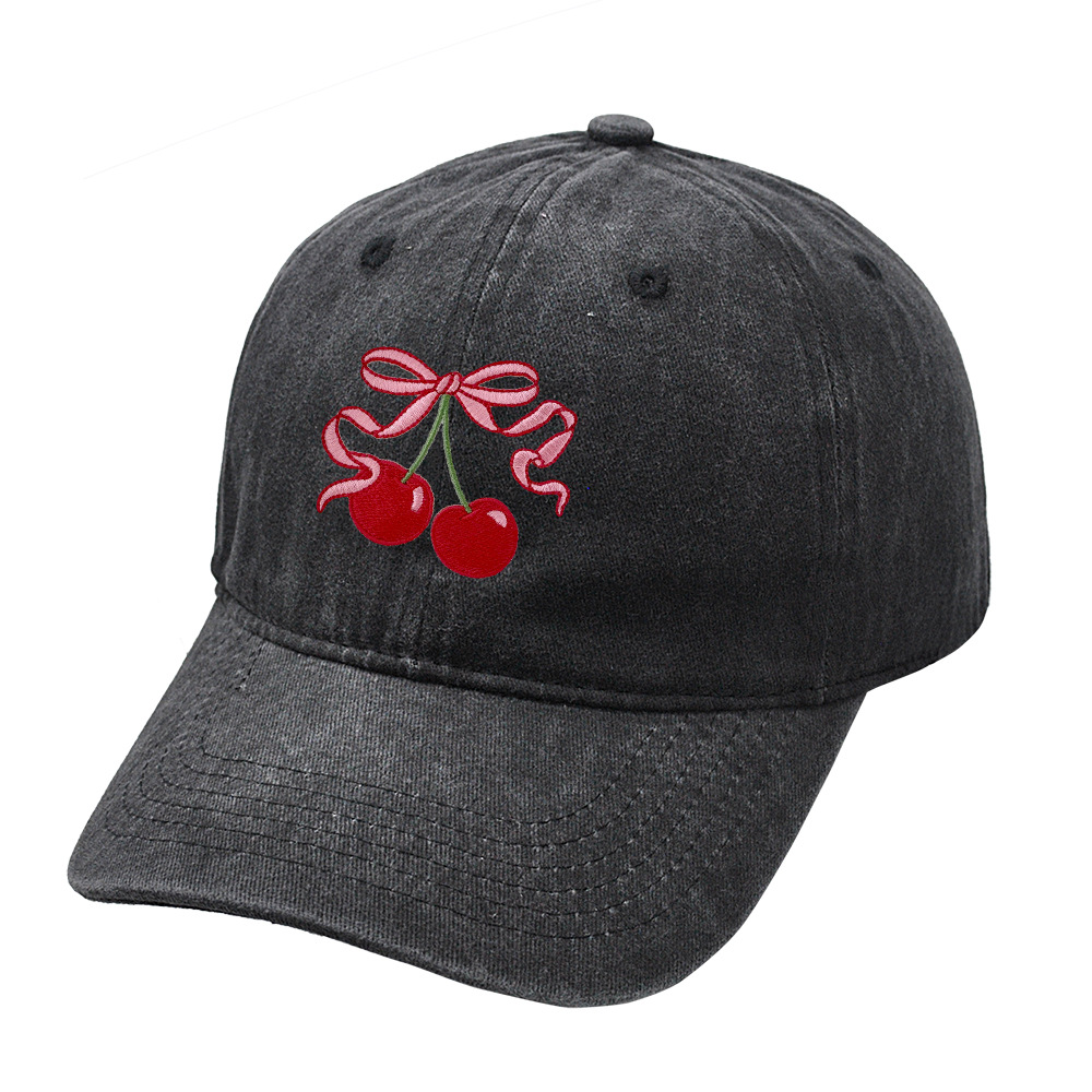Cotton Material Cherry Pattern Women's Cute Sweet Cherry Curved Eaves Baseball Cap