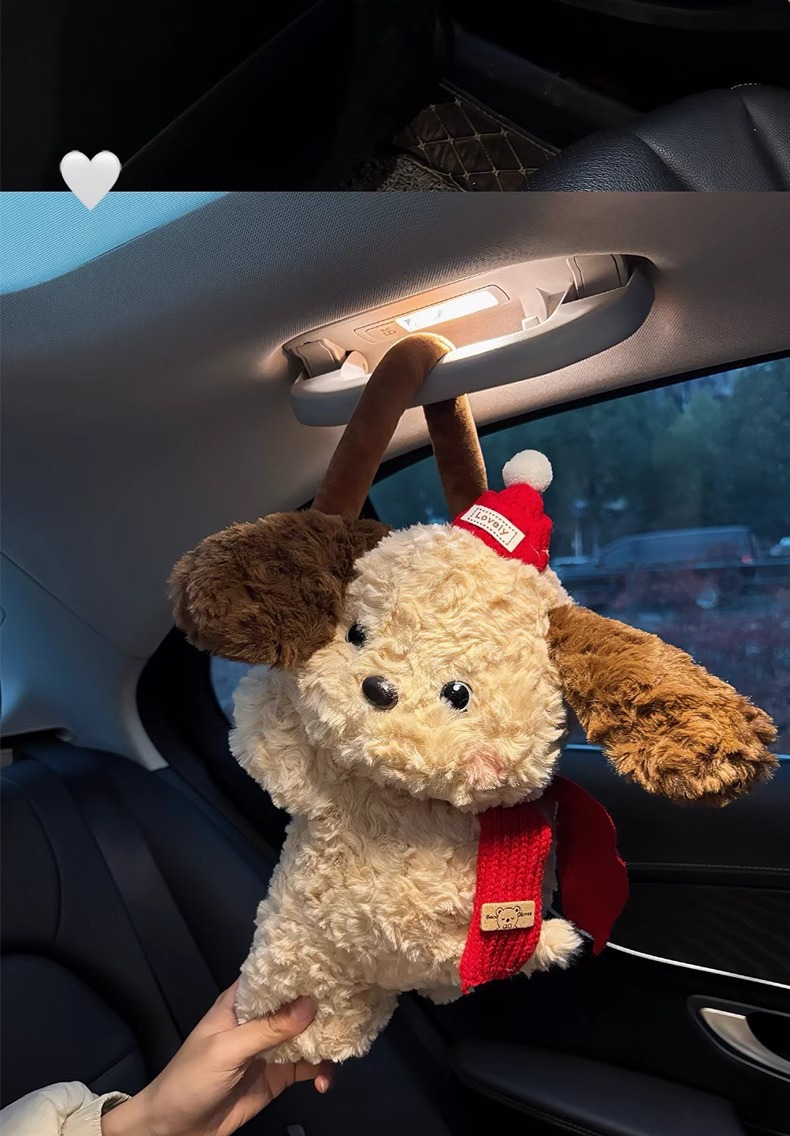Car Tissue Box Creative Cute Puppy Decoration Paper Box Car Hanging Car Tissue Bag Car Paper Box
