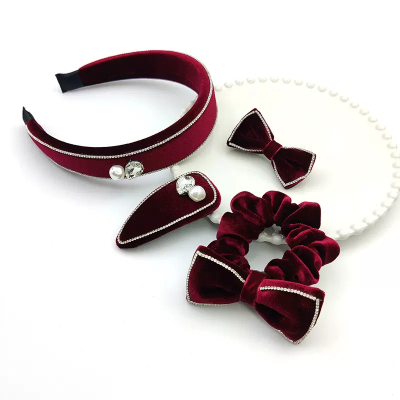 韩国2024秋冬丝绒头箍洗脸发卡网红发饰高级感复古镶钻蝴蝶发夹女