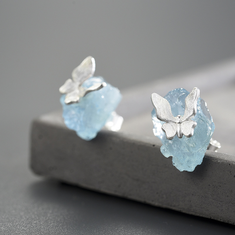 Women'S Gender IG Style, Sweet Style 1 Pair Ig Style Sweet Irregular Butterfly Plating Inlay Sterling Silver Gem Ear Studs