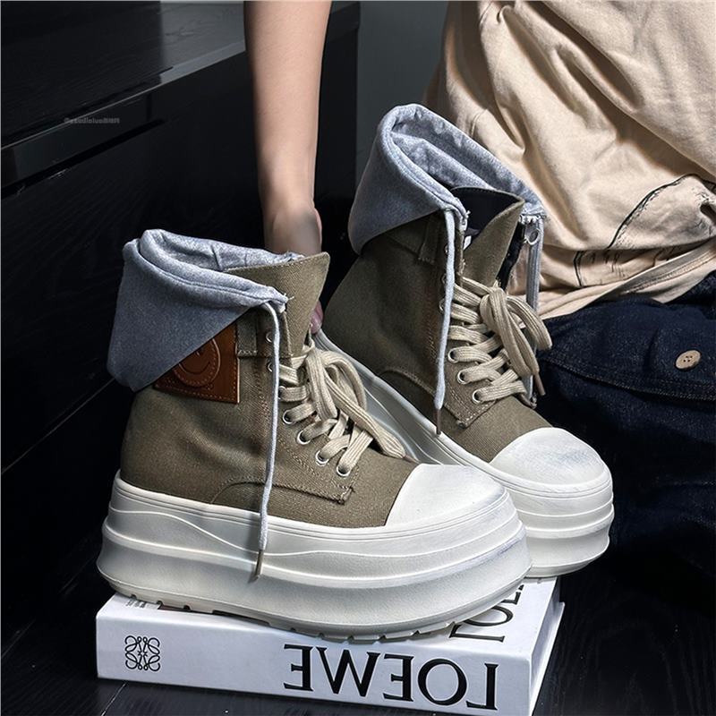 Hong Kong Retro Old Thick-Soled High-Top Shoes for Women 2025 Autumn and Winter New Style Boots for Small People Casual Shoes