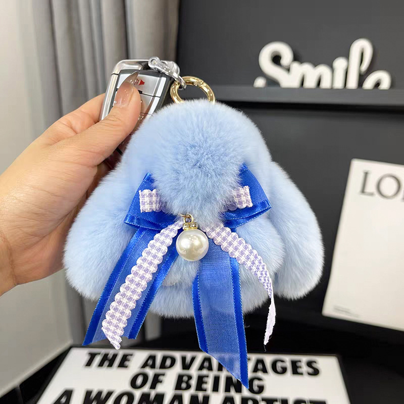 Cute imitación de conejo peludo arco pequeño conejo llavero de automóvil colgante in peluche muñeca mochila colgante