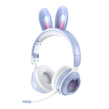 網紅少女兔耳朵貓耳朵發光游戲女生可愛款頭戴式無線藍牙耳機降噪