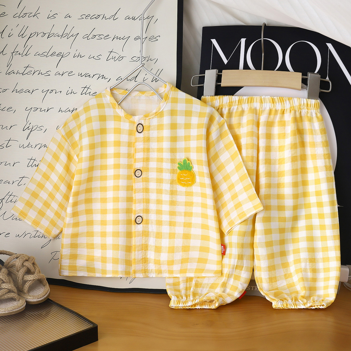 Hombres y niñas nubes algodón conjunto de ropa de casa cardigan de verano dibujos animados pijamas para niños pantalones de primavera y otoño dos piezas