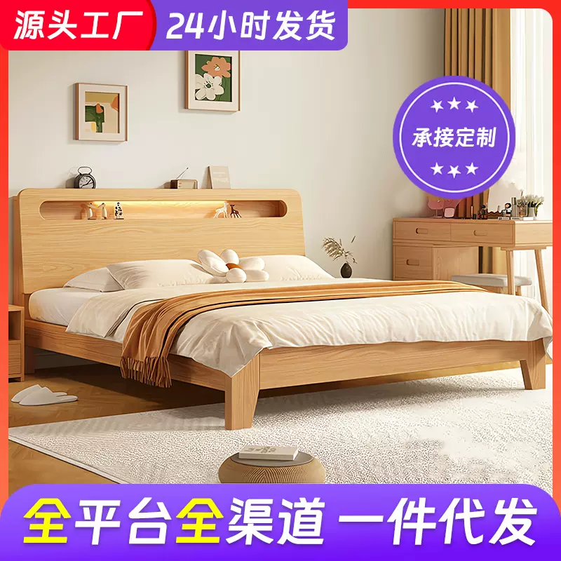 实木床现代简约1.5米家用双人床1.8主卧成人经济型出租房单人床架