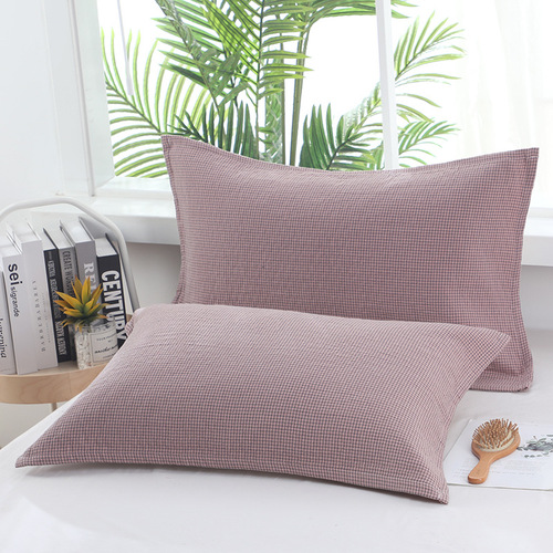 Pure Cotton Pillowcase Washable Cotton Pillowcase Manufacturer Wholesale Thick Plain Color Check Pattern Adult Couple Breathable Absorbent Dropshipping
