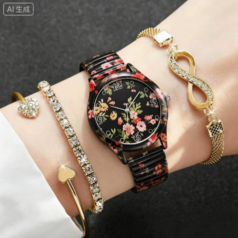 Wish Manufacturer's Popular Bracelet Watch, New Arrivals on Aliexpress, Hot-Selling Export Model, Printed Pattern Watch, Fashionable Women's Watch