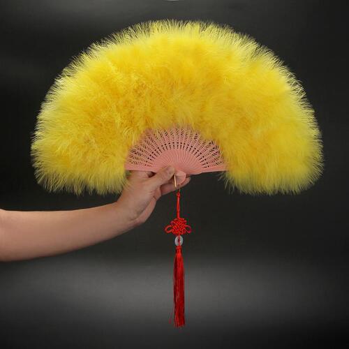 White Feather Fan Full Velvet Thickened Cheongsam Catwalk Folding Fan Boutique Night Dance Folding Fan for Women