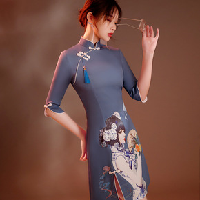 cheongsam Retro Chinese Dresses Qipao Side slit Asian Theme Party Cosplay Dresses for wome  young girls daily show wholesale Chinese cheongsam