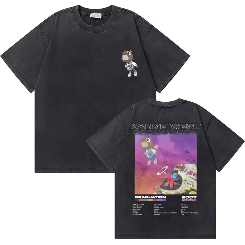 Washed Vintage Kanye West Graphics Print T-Shirt Graduation Washed Vintage Kanye West Graphics Print T-Shirt Graduation