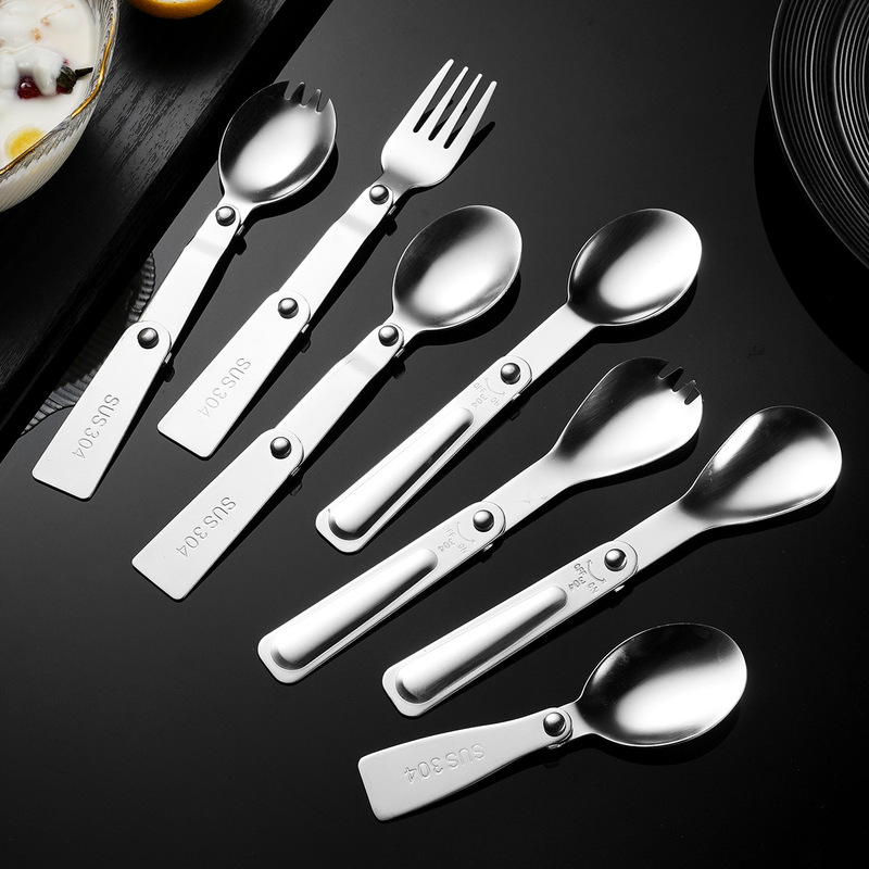 304 stainless steel folding spoon manufacturers stuffy beaker with spoon fork outdoor travel knife fork spoon three-fold gift small spoon