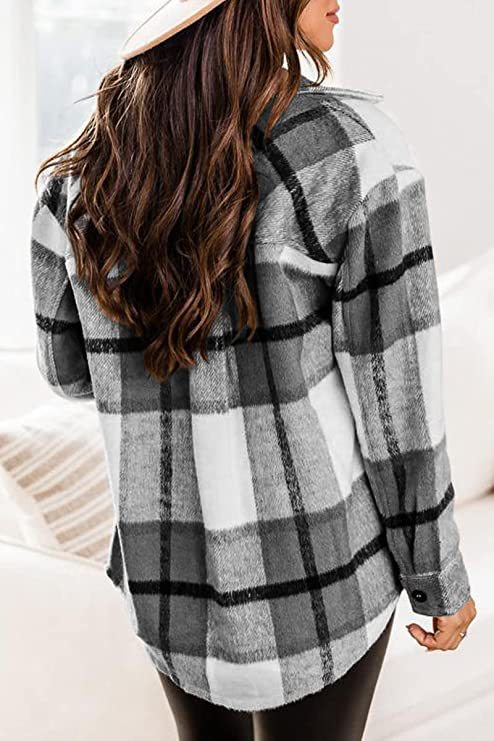 Women's Clothing Plaid Shirt American Style Long Sleeved Collared Loose Fit Mid Length Coat For Autumn Winter_ecoleips.com