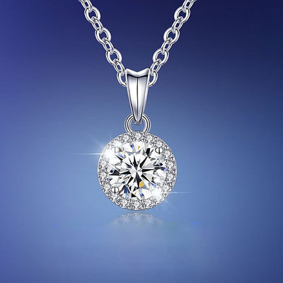 工厂一件代发银镀18K白金铂金PT950莫桑石项链女款钻石吊坠锁骨链|ru