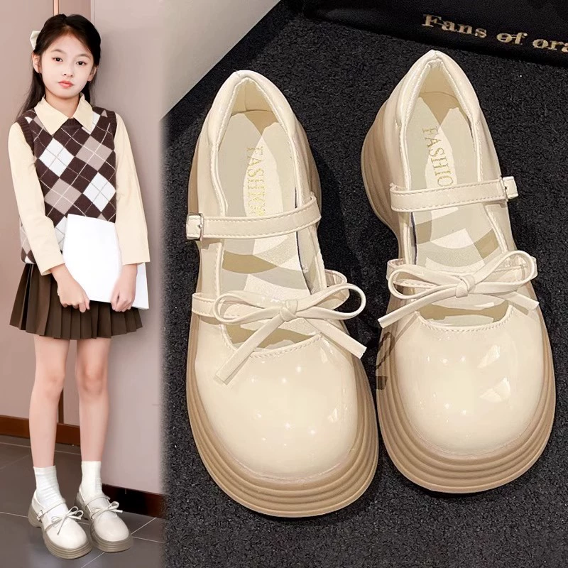 Кожаная обувь для девочек 2025 Весна и осень Новые туфли принцессы на мягкой подошве для девочек Средние и большие детские студенческие туфли Детская обувь для выступлений
