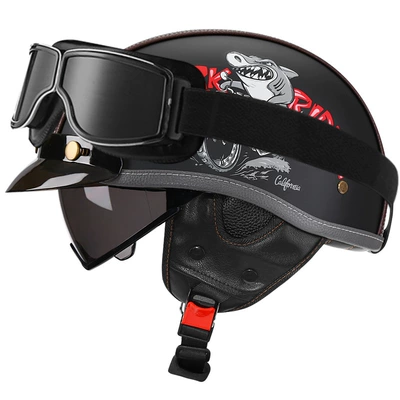 Women Summer All-Season Motorcycle Half Helmet, Motosiklet kaskı (dəbilqə) - yahei-shark-bully-tea-mirror-square-retro-mirror-m